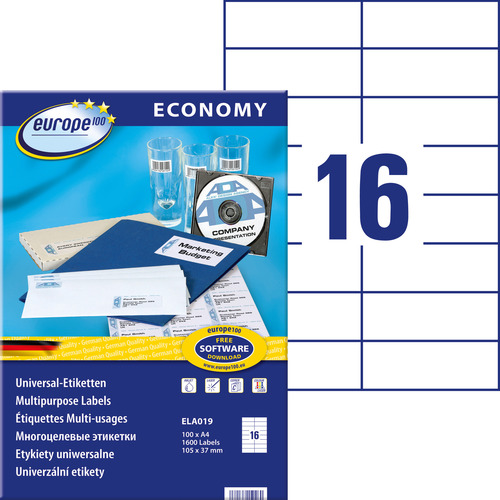 Etykieta uniwersalna Economy Europe100 ELA019 rozmiar 105 x 37 mm 1600 etykiet