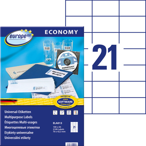 Etykieta uniwersalna Economy Europe100 ELA013 rozmiar 70 x 42,3 mm 2100 etykiet