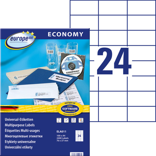 Etykieta uniwersalna Economy Europe100 ELA011 rozmiar 70 x 37 mm 2400 etykiet
