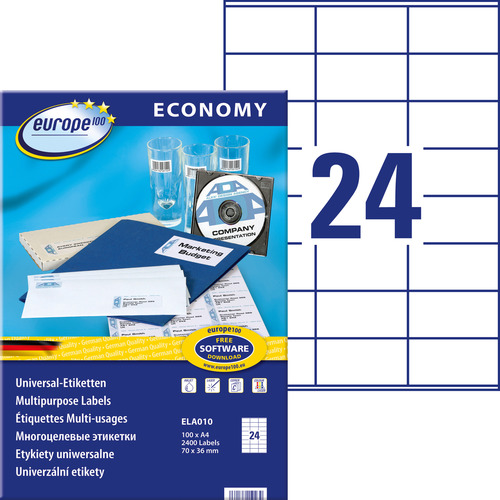 Etykieta uniwersalna Economy Europe100 ELA010 rozmiar 70 x 36 mm 2400 etykiet