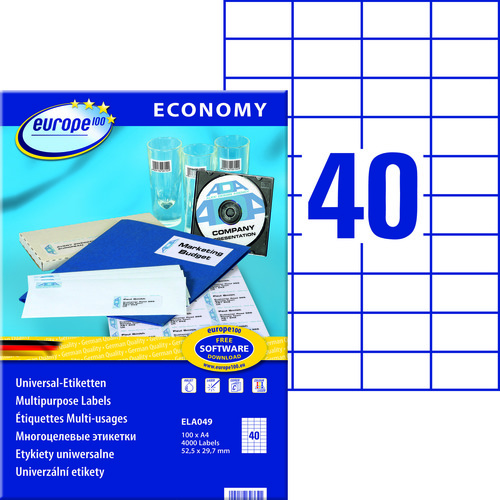 Etykieta uniwersalna Economy Europe100 ELA049 rozmiar 52,5 x 29,7 mm 4000 szt.
