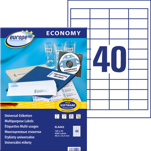 Etykieta uniwersalna Economy Europe100 ELA002 rozmiar 48,5 x 25,4 mm 4000 szt.