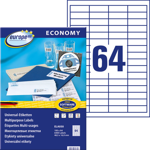Etykieta uniwersalna Economy Europe100 ELA050 rozmiar 48,5 x 16,9 mm 6400 szt.