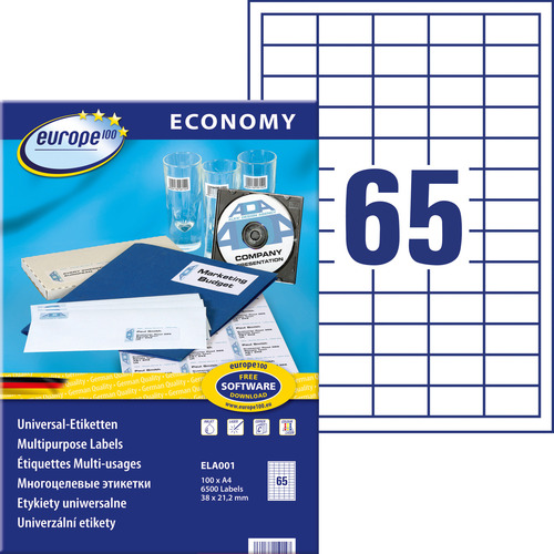 Etykieta uniwersalna Economy Europe100 ELA001 rozmiar 38 x 21,2 mm 6500 etykiet