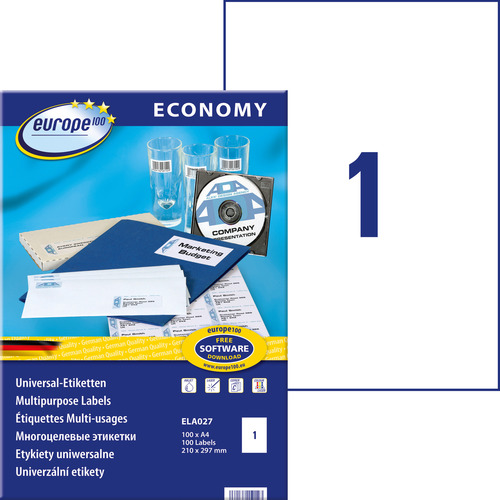 Etykieta uniwersalna Economy Europe100 ELA027 rozmiar 210 x 297 mm 100 etykiet